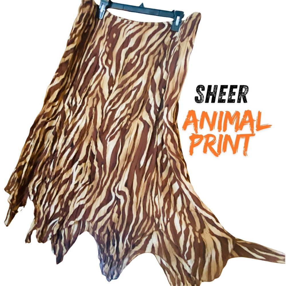 Allison Taylor Brown and Cream Sheer Animal Print Midi Skirt